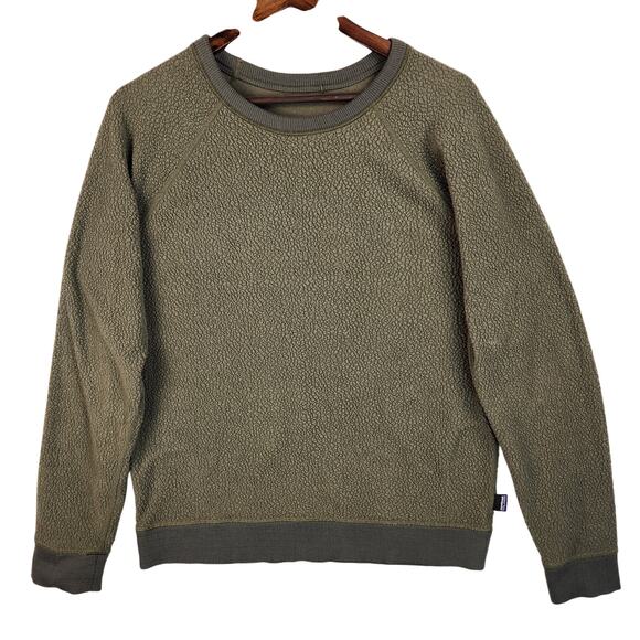 Patagonia Reversible Shearling Crew Neck Pullover Olive Green Men's SZ LG(?) GUC - Picture 1 of 10